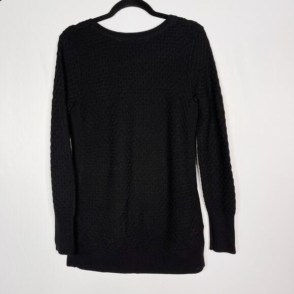 Athleta Small S Black Merino Wool Honeycomb Sweater Tunic Side Split Round Neck - Picture 2 of 12